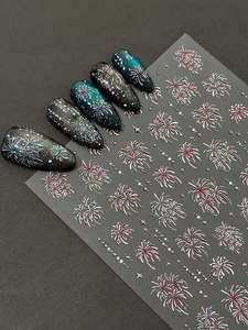 Stickers à ongles 5D effet relief motif feu d'artifice sur manucure sombre