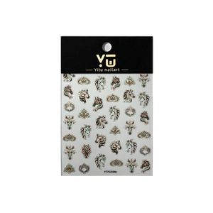 Relief horse and floral nail art stickers with vintage animal patterns on white background
