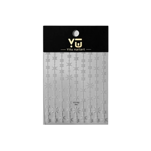 White 5D embossed snowflake nail stickers with delicate winter patterns and branding