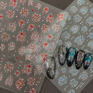 Autocollants à Ongles Relief 3D Feux d'Artifice Étoiles Laser Holographique Or Argent Décalcomanies à Ongles Décorations Manucure Femme