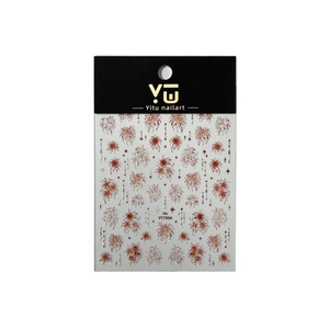 Autocollants nail art avec motifs de feux d'artifice rouge et or à texture 3D