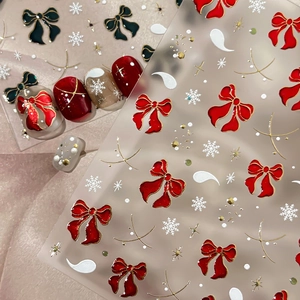 3D Embossed Christmas Bow Nail Stickers Jelly Gold Silver Stamping Snowflake Nail Decals Festive DIY Manicure Accessories For Women