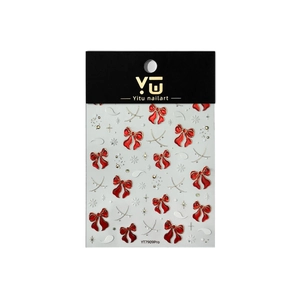 3D bowknot nail art stickers set with red ribbons and golden snowflakes for manicure