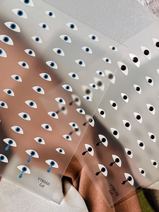 Detail of YT8060 and YT8070 funny eye nail art stickers with blue and black pupil designs