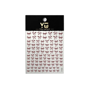 Embossed burgundy bow nail art stickers set YT7365 on white background for professional DIY