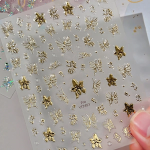 3D gold embossed butterfly and flower nail art stickers Pro YT7491 with metallic finish