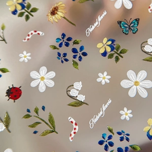 3D relief nail art stickers with natural flowers daisies and butterflies designs
