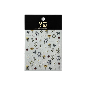 Yitu embossed nail art stickers featuring white daisies and sunflowers model YT7986