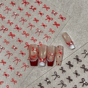 3D Embossed Bowknot Nail Stickers With Imitation Artificial Pearl Elegant French Style DIY Manicure Decoration For Women Nail Art