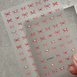 Red bow nail stickers with pearls YT7836 P for Chinese style manicure art