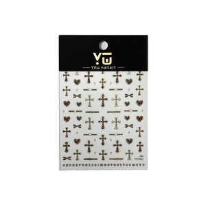 Leopard print cross nail stickers with gold A-Z alphabet decals for Yitu nail art YT7561