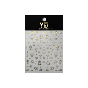 3D metallic gold moon and star nail stickers with vintage bohemian celestial designs