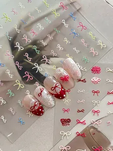 3D bow nail stickers with colorful polka dots and stripes, model YT7639 for French manicure