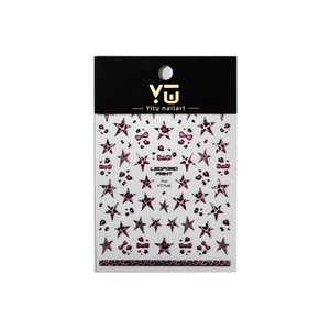 Pink leopard print nail stickers with star and bow patterns for professional nail art decoration