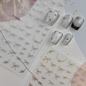 3D Embossed Bowknot Ribbon Nail Art Stickers Metallic Gold Silver Holographic Laser DIY Manicure Decoration For Women