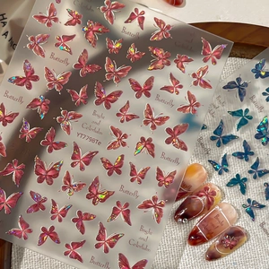 Holographic Butterfly Nail Art Stickers For Women Metallic Laser 3D Relief Butterfly DIY Nail Manicure Decoration