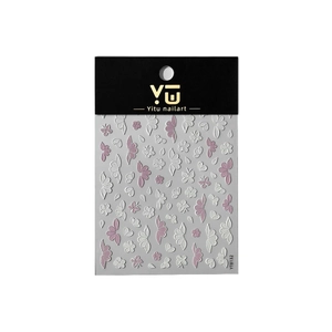 3D embossed floral and butterfly nail art stickers in pink and white with packaging