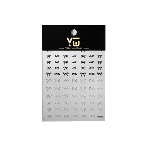 3D embossed nail art stickers featuring black and silver bow designs on a white backing card