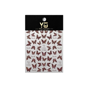 Delicate red-brown metallic butterfly nail art stickers with glitter and branding