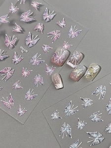 3D butterfly nail stickers with laser gradient purple and blue patterns for DIY manicure