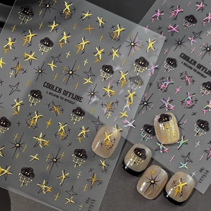 Autocollants pour Ongles Cool Girl Étoile Nuage Relief Manucure Décalcomanies Holographique Or Argent Feuille DIY Décoration Ongles