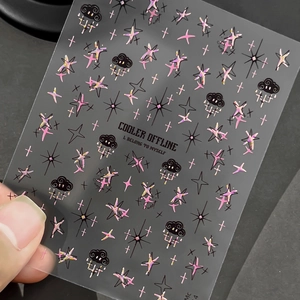 Autocollants holographiques pour ongles avec nuages noirs et étoiles au style Y2K