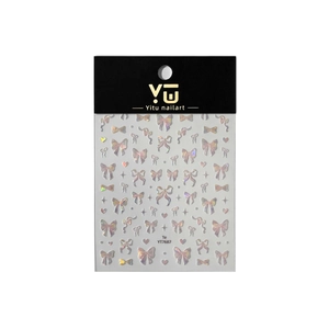 3D holographic bow and star nail art stickers with aurora finish on white background