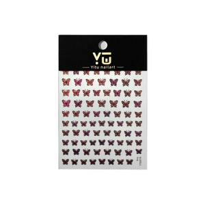 Laser butterfly nail stickers with metallic gradient finish in red and purple