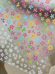 Macro de stickers pour ongles à fleurs colorées et holographiques avec effet relief 3D