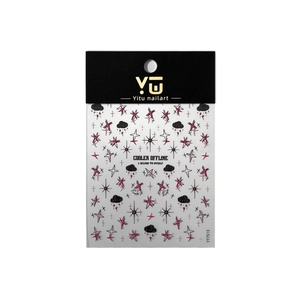 Autocollants nail art losange avec étoiles et nuages en rose et noir sur fond blanc