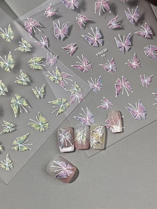 Detail of YT6328 butterfly nail art stickers with lavender and green glitter patterns