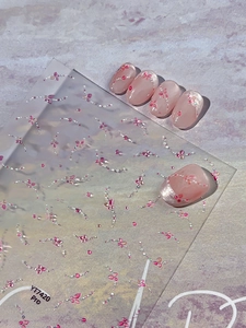 Détails de stickers pour ongles avec lianes fleuries roses, motifs de gemmes et strass