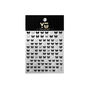 3D embossed bow nail art stickers set with black and white patterns in YT7726 packaging