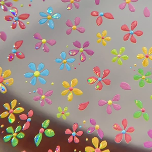 Autocollants 3D pour ongles à fleurs avec finition pailletée laser et motifs floraux colorés