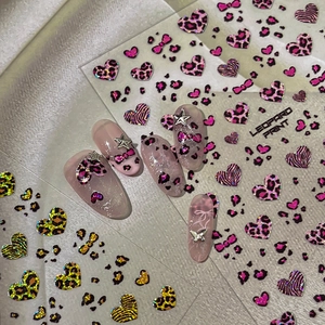Leopard Print Heart Nail Art Stickers Animal Texture Bow Design Self Adhesive DIY Nail Decals For Women Beauty Decoration