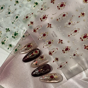 Baroque Retro 3D Relief Nail Stickers Vintage Palace Style Gold Silver Foil Gemstone Pattern Adhesive Nail Art Decals For Women