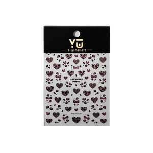 Self-adhesive nail art stickers with leopard print heart patterns and bow designs