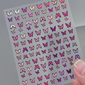 Laser butterfly nail stickers with colorful holographic effects and assorted sizes