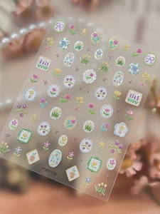 3D embossed floral nail stickers with tulip and rose designs featuring metallic details