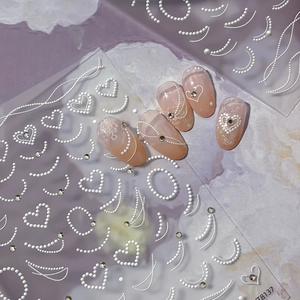 3D Relief Nail Art Stickers With Heart Faux Artificial Pearl And Rhinestone For Women French DIY Manicure Decoration Decals