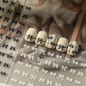 Cute Bowknot Nail Art Stickers Black White Ribbon Design Adhesive Nail Decals For DIY Manicure Fashion Decoration Women