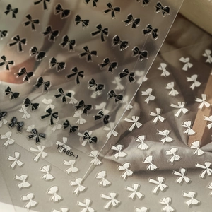 Elegant black and white bowknot nail art stickers YT489 with self-adhesive design