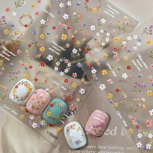5D Relief Floral Nail Stickers Infinite Vitality Flower Wreath Design Self Adhesive Manicure Decals For Women DIY Nail Art