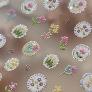 3D embossed floral nail stickers with vintage tulip designs and pearl textures