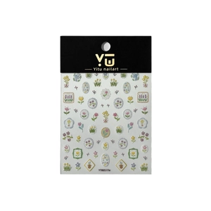 Pastel floral nail art sticker set with tulips and garden motifs on white background
