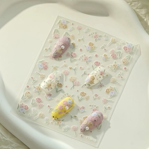 Detailed view of floral tulip nail stickers YT3615 with vintage 3D relief flower patterns