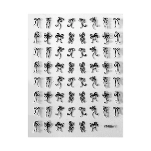 Self-adhesive black hand-drawn bow nail stickers for DIY manicure decoration design