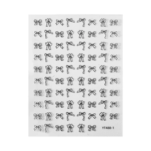 Minimalist black bow nail art stickers with self-adhesive backing on white sheet