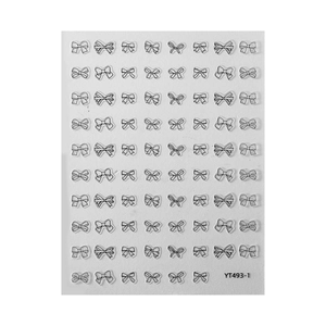 Minimalist black and white bow 3D nail art stickers with various ribbon designs