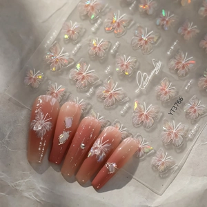 3D aurora butterfly nail stickers with pink gradient press-on nails YT3766 set